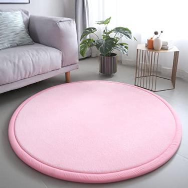 Imagem de Loartee Tapete redondo infantil grosso - tapetes de área de veludo coral, tapete circular de espuma de memória para quarto de jogos berçário decoração de casa, dormitório de 99 cm, rosa