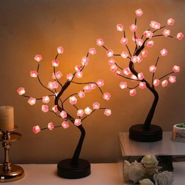 Imagem de Meonua 2 Luzes De Árvore Bonsai Com Flor Cerejeira, 36 Pilhas Decorativas Led Em Estilo Japonês E Luminárias Mesa Plug-In Usb Para Decoração Interiores Modernos (Branco Quente)