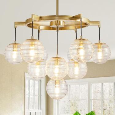 Imagem de UnicozoHome Lustre Dourado, Iluminação De Em Formato Bola Bolhas Com 11 Luzes, Luminária Pendente Moderna Vidro Soprado Transparente 31" Diâmetro, Luminárias Sala Jantar Sobre A Mesa, Para Estar, Qu