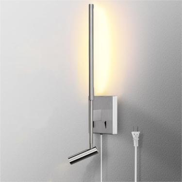 Imagem de ZEROUNO Luminária De Leitura Moderna Para Montagem Em Arandela, Com Fio Níquel Escovado E Interruptor Liga/Desliga, Cabeceira Estilo Art Déco Canto Sala Estar, Quarto, Etc.