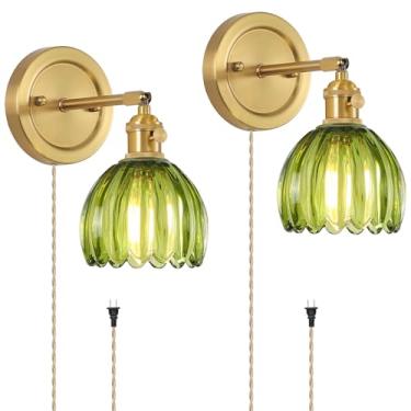 Imagem de OURIFU Conjunto De 2 Arandelas Vintage Com Cúpula Vidro Tulipa, Interruptor Ajustável 180° E Cabo 1,4 M, Acessórios Decoração Para Banheiro Corredor