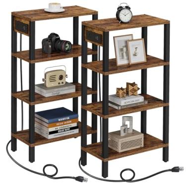 Imagem de TUTOTAK Mesa Lateral Estreita Com Estação De Carregamento, Portas E Tomadas Usb Pequenas, Sofá Fina, Criado-Mudo Fino, Sala Estar, Cama Marrom Tb01Bb0802