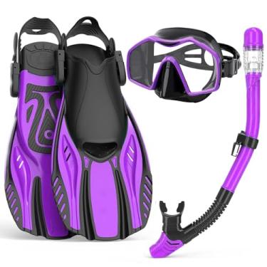 Imagem de Keephigher Equipamento De Mergulho Com Snorkel Para Adultos, Conjunto Máscara E Nadadeiras, Vista Panorâmica Antiembaçante, Seco, Nadadeiras Ajustáveis Bolsa Viagem, Natação Adultos