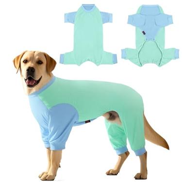 Imagem de Kickred Pijama de cachorro grande, respirável, fresco, para cães, 4 pernas, roupa de cachorro para meninos e meninas (azul verde, médio)