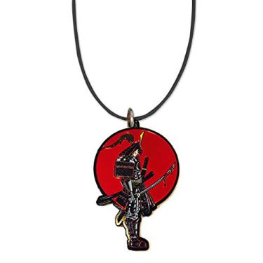 Imagem de Hat Shark Samurai guerreiro japonês com espada sangrenta - pingente de metal esmaltado 49,5 cm colar de cordão preto