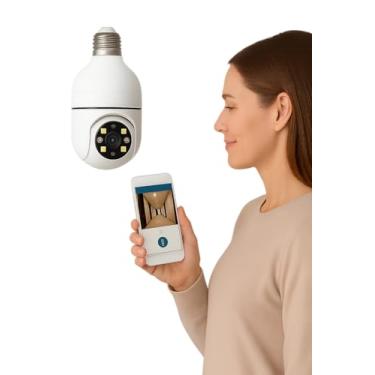Imagem de Câmera Segurança Ip Wifi Lâmpada Prova D'água Giratória Visão Noturna Infravermelho 1080P HD Câmeras Wireless 360° Inteligente Full HD