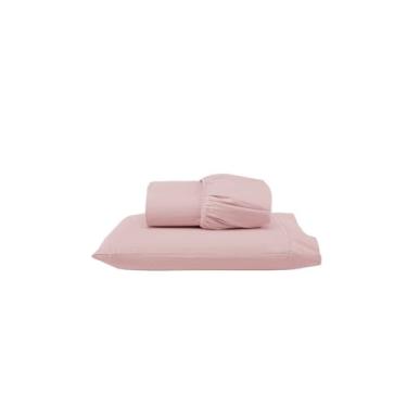 Imagem de Jogo de Lençol com Elástico para Cama de Solteiro, 2 Peças, Micropercal 300 Fios, Fronhas com Ponto Palito, Rosê