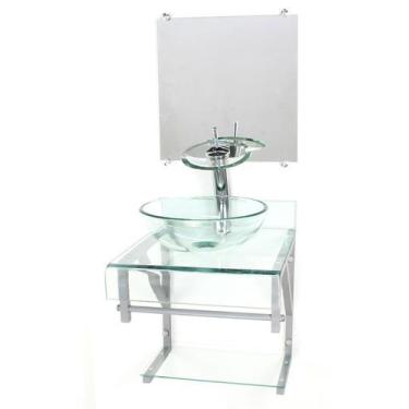 Imagem de Gabinete de vidro 40cm para banheiro curvado duplo pc cuba redonda com