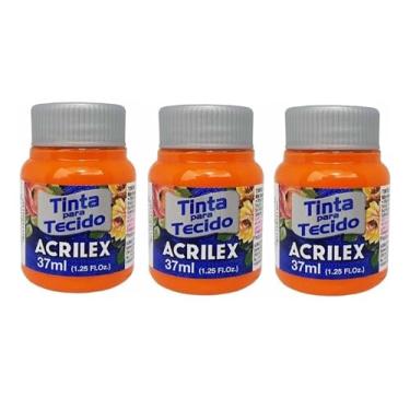 Imagem de Tinta Para Tecido Fosca Acrilex 37ml 3 Unidades Artesanato Fixação Frio Alta Cobertura – Fixação a Frio e Alta Cobertura Com Acabamento Fosco, Este Kit É A Escolha Perfeita Para Quem Busca Qualidade (Laranja 517)
