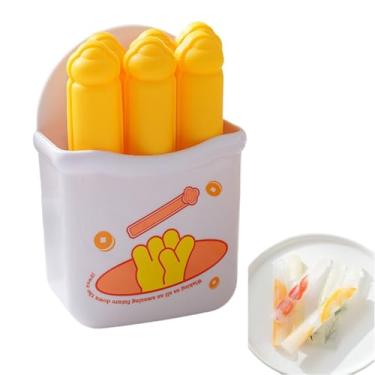 Imagem de Pacote com 6 bandejas finas de silicone para cubos de gelo com tampa, molde alongado para freezer de coquetéis de uísque, caixa de armazenamento reutilizável de fácil liberação(Yellow)