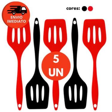 Imagem de Kit Espátula Vazada Silicone Maciço 28,6cm Fritura Lanche Escoar Drena