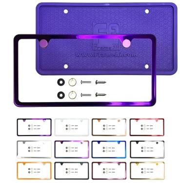 Imagem de Protetor traseiro de silicone dois furos moldura fina para placa de licença espelho roxo galvanoplastia cromada ajuste universal parafuso de alumínio tampa tampa, aço inoxidável T304, à prova de ferrugem à prova de intempéries (quantidade: 1 moldura)
