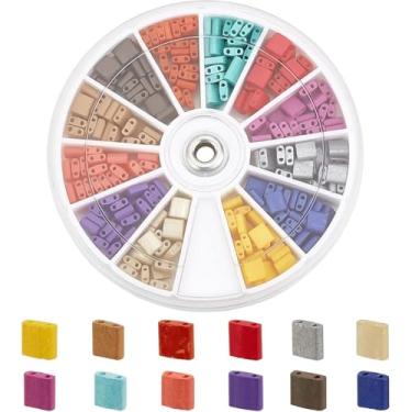 Imagem de PH PandaHall 240 peças de contas de telhas de Tila 12 cores 2 furos contas quadradas 5 x 5 x 2 mm contas planas quadradas contas espaçadoras contas para pulseira de joias com vários fios faça você mesmo artesanato