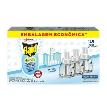 Imagem de Repelente Elétrico Líquido Raid Family 45 Noites 3 Refis de 32,9ml Cada