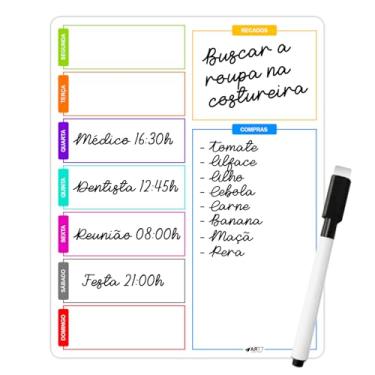 Imagem de Lousa Magnética Geladeira com Caneta Apaga Recados Planner Semanal Lembretes Ímã