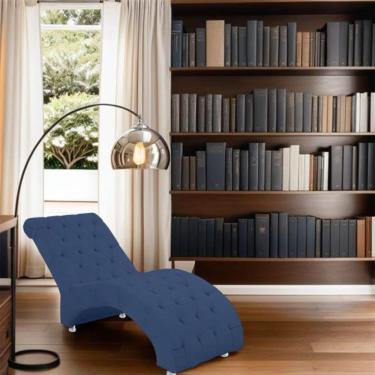 Imagem de Recamier Divã Espreguiçadeira Para Sala Cliníca Elisa Veludo Azul Marinho