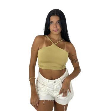 Imagem de Top Cropped Feminino Cruzado Frente Única Costa Nua Academia Treino - 