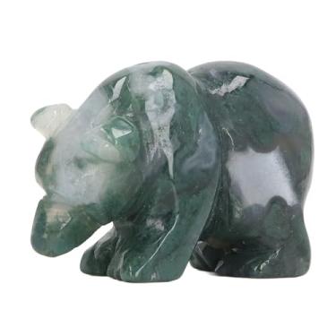 Imagem de LiebeWH Crystal Bear Estátua Animal Handicraft Decor Decor de Urso Delicado para Mesas de Mesas (AGATE DE MOSS)