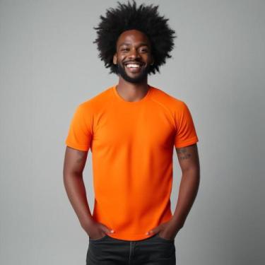 Imagem de Camisa Dry Fit Masculina Manga Curta Proteção UV 50 Laranja Neon - Fan