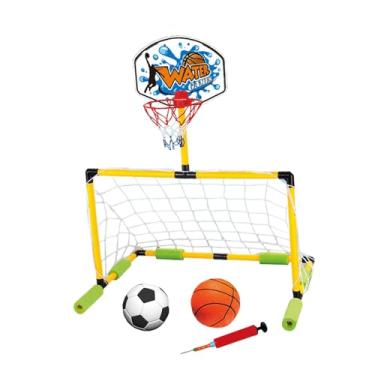 Imagem de menolana Conjunto de jogo de polo aquático com bolas e bomba, brinquedo aquático para piscina, futebol, brinquedo flutuante, jogos de piscina, brinquedos para, 56x48x78cm