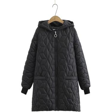 Imagem de Casacos Femininos Jaqueta Feminina Leve Impermeável Com Capuz Grande Casaco De Algodão Com Capuz Comprimento Médio Fino E Quente, Black, XL