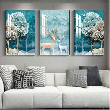 Imagem de Posters De Parede Em Tela, Pintura Decorativa De Tríptico Para Sala De Estar E Quarto, Imagem Reflexiva De Destaque De Cristal, Moldura Preta, J, 50x70x3cm