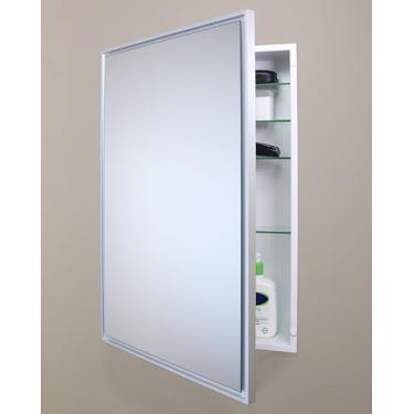 Imagem de Armário de remédios para banheiro embutido retangular Parker Metro Metro 50 x 71 cm, espelho flutuante, abertura de parede, aço revestido com pó, prateleiras de vidro ajustáveis, fecho magnético