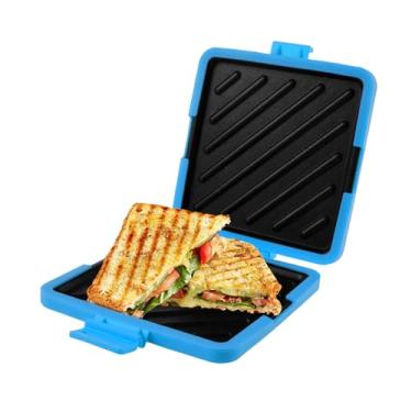 Imagem de Sanduicheira de micro-ondas com tiras de silicone ajustáveis sem fio para torradas, placa antiaderente, tecnologia de ondas de calor, torradeira sanduíche para cozinhar deliciosos sanduíches crocantes