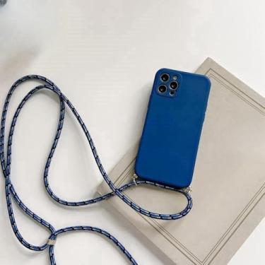 Imagem de Capa de silicone líquido com alça e cordão para colar transversal para Xiaomi 8 9 10 10S 10T 11 Lite Ultra 11i 11X Pro 6X, azul-marinho, para Xiaomi Mi 8