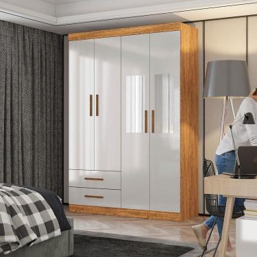 Imagem de Guarda Roupa Casal Lu 4 Portas 2 Gavetas com Espelho Carioca Móveis