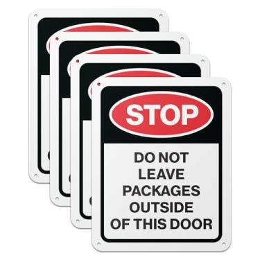 Imagem de 101SIGNCITY - 20 x 25 cm, 4 unidades, placa de entrega de embalagem de alumínio - Pare, não deixe pacotes fora desta placa de porta com película protetora para uso ao ar livre