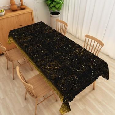 Imagem de SIEDYCV Toalha de mesa retangular galáxia dourada 152 x 213 cm, espaço estrelado, céu noturno, dourado, preto, tecido de poliéster, anti-rugas, lavável para decoração de festa e sala de jantar
