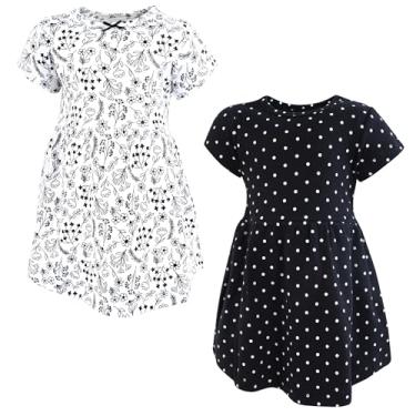 Imagem de Luvable Friends Hudson Baby Vestidos de manga curta 2 unidades, Preto, branco, floral, 12-18 Meses