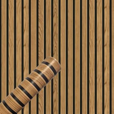 Imagem de Papel de Parede PREMIUM 5 metros = 1 Rolo de 5m X 45cm Ripado Cedro Autoadesivo Sala, Quarto, Móveis