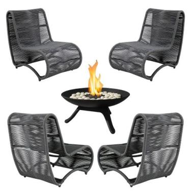 Imagem de Jogo 4 Poltronas Leroy em Corda Náutica + Lareira Portátil Externa Int