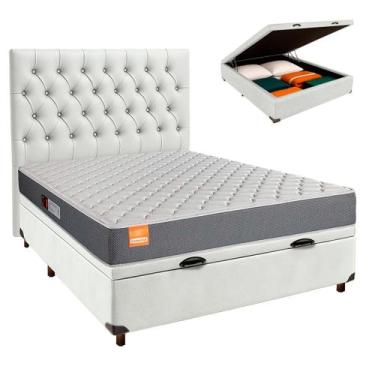 Imagem de Conjunto Cama Box Bau Branco Casal + Colchão D23 Pro Inducol + Cabecei