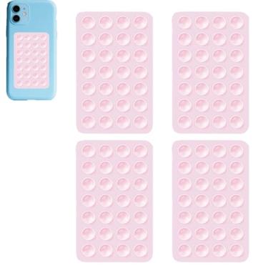 Imagem de Rookii 4 peças de montagem de capa de telefone de sucção de silicone, suporte de telefone de chuveiro espelho de brinquedo fidget mãos livres, vídeos e selfies Tiktok (rosa claro)