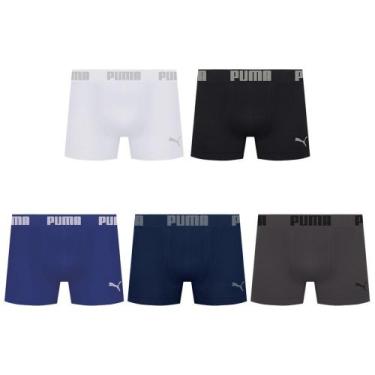 Imagem de Kit 5 Cuecas Puma Boxer Sem Costura Masculina, Branco, Marinho, G