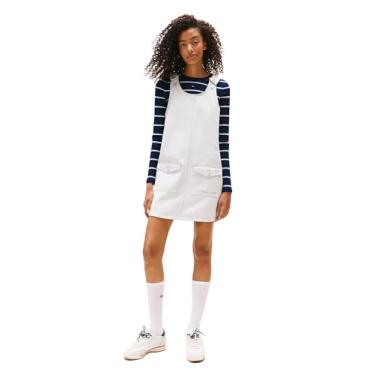 Imagem de Tommy Jeans Vestido feminino sem mangas jeans com logotipo bordado, Jeans branco, PP