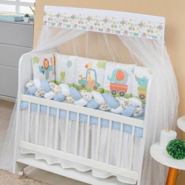 Imagem de Kit Mini Berço Trança 13 peças para Bebê Menino Safari Carrinhos - AVM