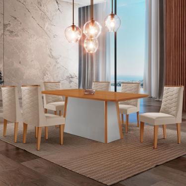 Imagem de Mesa De Jantar Diane 180cm Tampo Mdf Lam 6 Cadeiras Safira Moderna Veludo Creme Naturale Off White