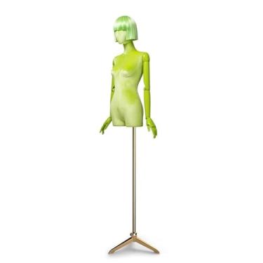 Imagem de Mannequin Modelos de varejo de corpo feminino, altura ajustável de 60,62 a 78,74 pol., suporte triangular, tronco de manequim com braço galvanizado giratório(Green)