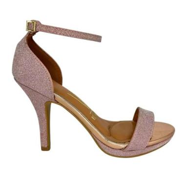Imagem de Sandália Vizzano Salto Fino Baixo Brilho Ouro Rosado 6210.655, Ouro ro