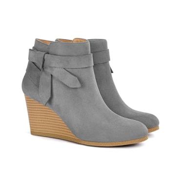 Imagem de Coutgo Bota feminina de salto alto com zíper lateral e cano curto, Cinza, 38