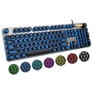 Imagem de QUASIO Teclado retroiluminado de impressão grande com retroiluminação de 7 cores, teclados de computador iluminados por USB com fio, teclas de letras grandes fáceis de ver, teclado iluminado para PC