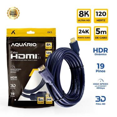 Imagem de Cabo Hdmi Aquario 2.1 8K 3D 120Hz 4320P Ps5 Xbox - 5 Metros