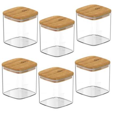 Imagem de Kit 6 Potes Acrilico Tampa Bambu Hermetico 150ml P/ Temperos - Ou
