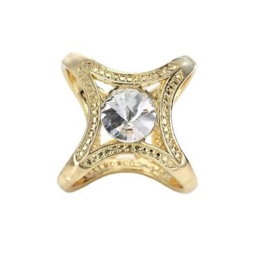 Imagem de Broche de anel de folha de trevo cruzado para mulheres meninas moda redondo cristal abstrato dupla face xale cachecóis fivela fecho clipe anéis broches acessórios de vestido delicado joias, Medium