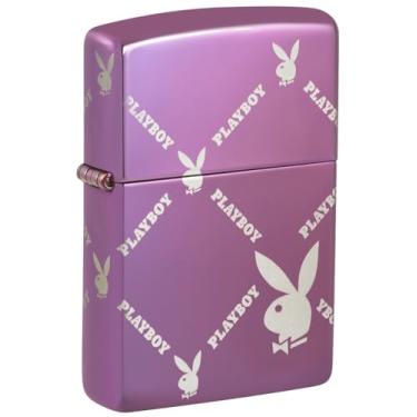 Imagem de Zippo Isqueiro de bolso roxo de alto polimento Playboy Argyle Design