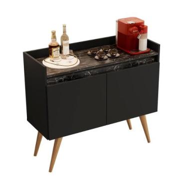 Imagem de Aparador Buffet Gold Marmorizado 2 Portas Pés Madeira Maciça - MOVEIS 